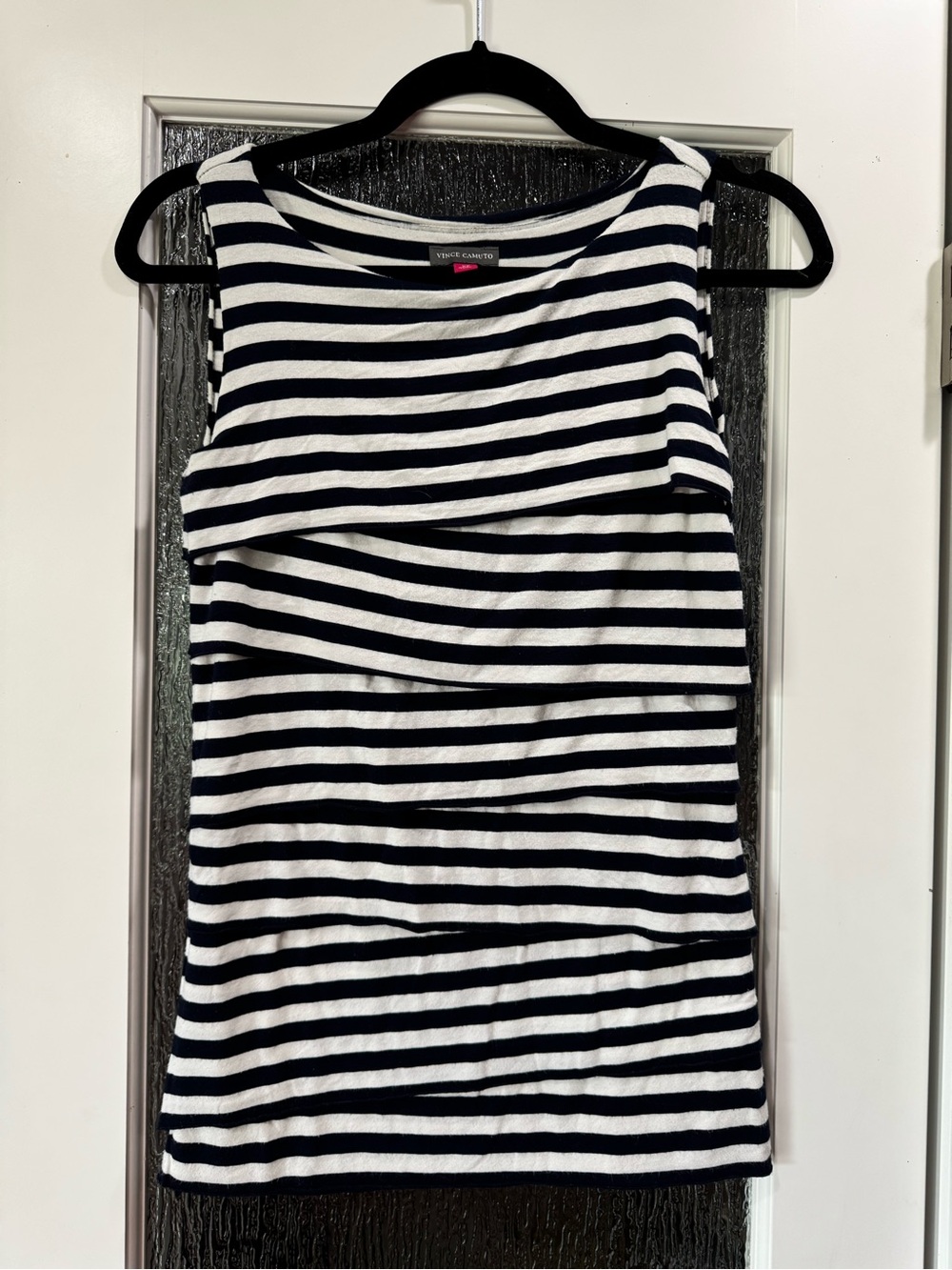Vince Camuto Navy and White Striped Layered Tank
